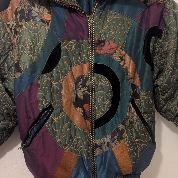 VNT Neiman Marcus Patchwork Down Puffer Coat- Embroidered - Picture 9 of 14